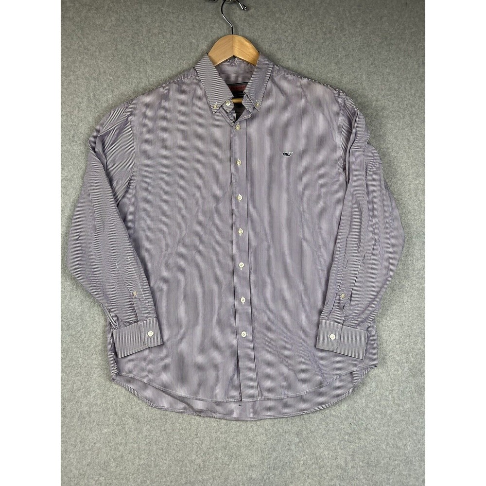 Vineyard Vines Shirt Mens Large Purple & White Stripe 100% Cotton Button Down